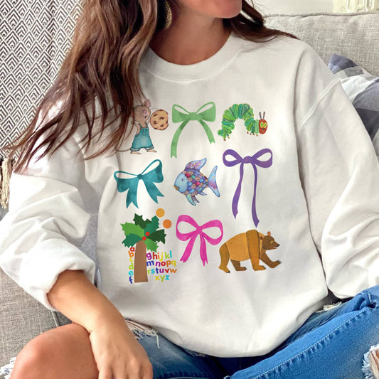 Coquette Teacher Storybook Sweatshirt Elementary Teacher: White / Medium