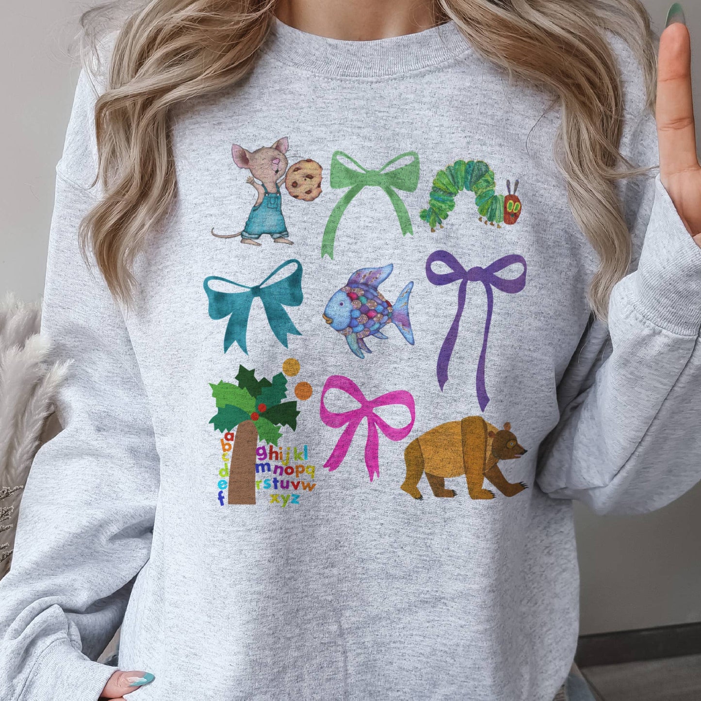 Coquette Teacher Storybook Sweatshirt Elementary Teacher: White / Xlarge